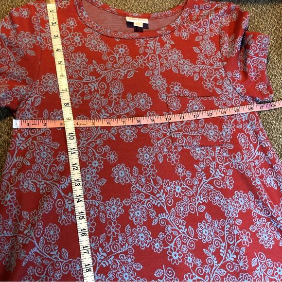 LuLaRoe Simply Comfortable Red Turquoise Print Dress Short Sleeve Scoop Neck XXS - Picture 10 of 16